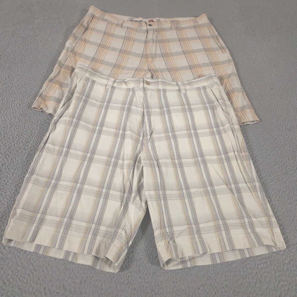 LOT OF 2 Tommy Bahama Shorts Men 38 Multi Plaid Silk Linen Blend Chino Walk Flat